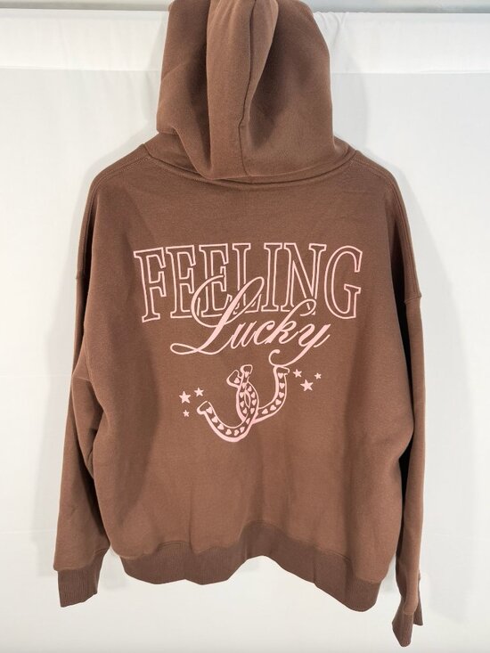 Wilo The Label Tops - Wilo The Label Feeling Lucky Horseshoe Hoodie Chocolate Brown Medium NWT